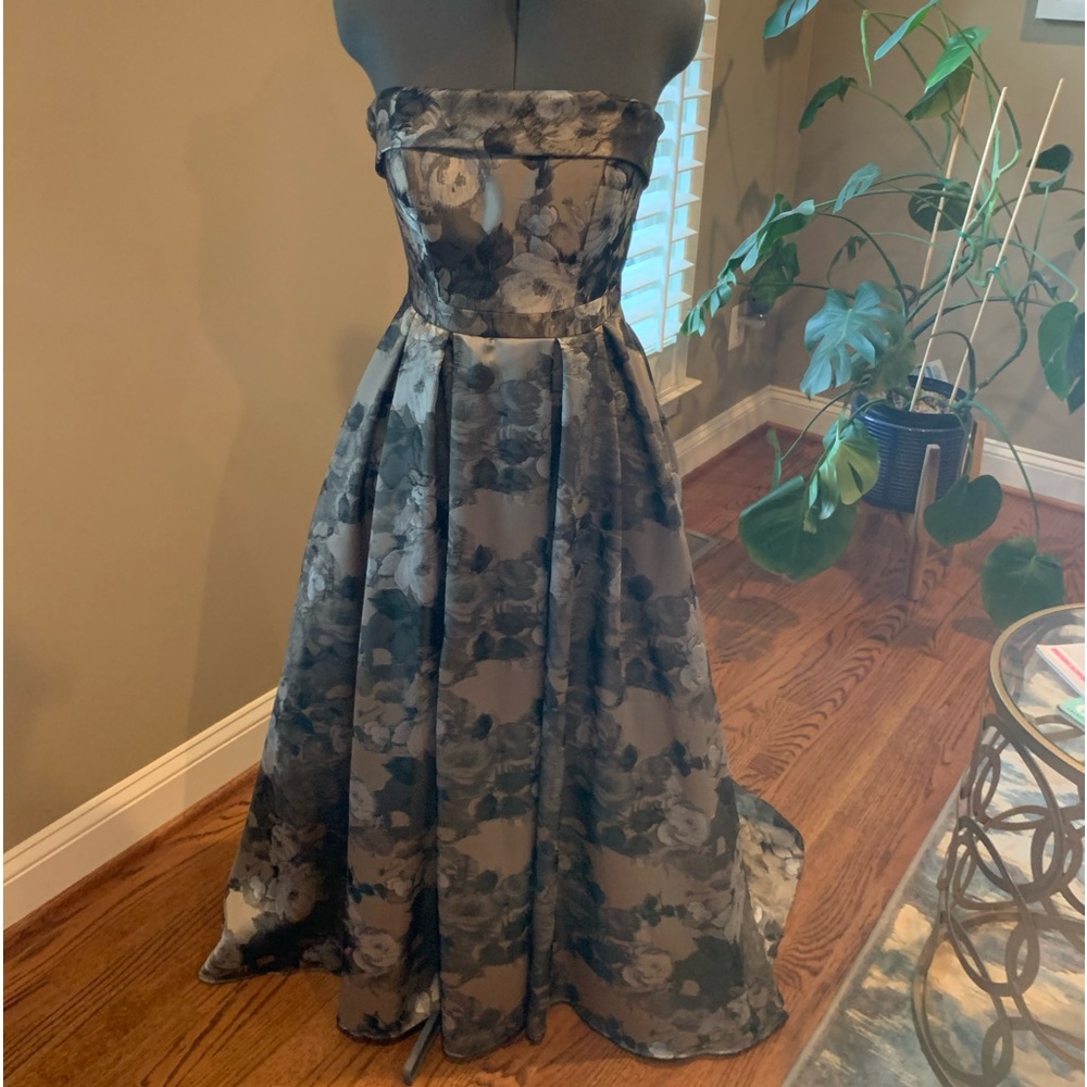 Xscape Brocade Floral Strapless Gown, Gold/Grey, Size 4